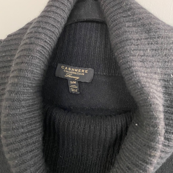 Charter Club 100% Cashmere Black Fringe Poncho - Picture 2 of 4